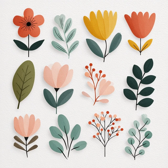Botanical Clip Art Floral Elements for Design