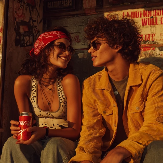 Young Couple Smiling Outdoors Sunset Friendship
