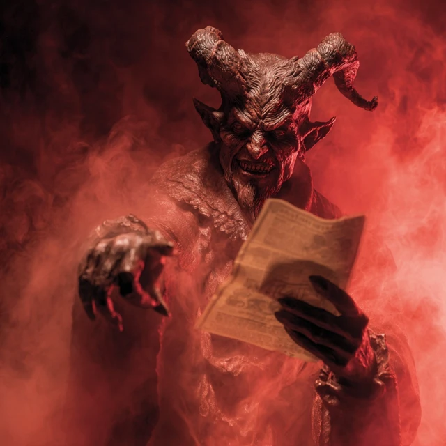 Satan in Hell Offering Money and Documents