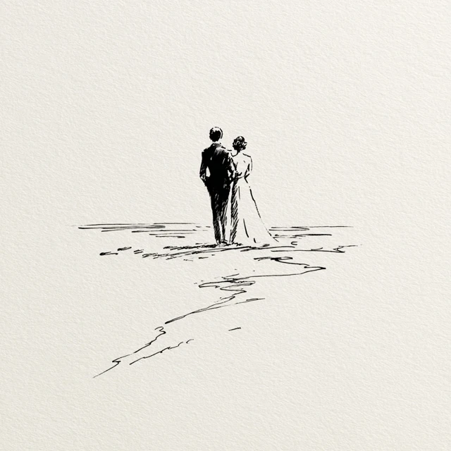 Minimalist Wedding Logo: Couple by the Sea