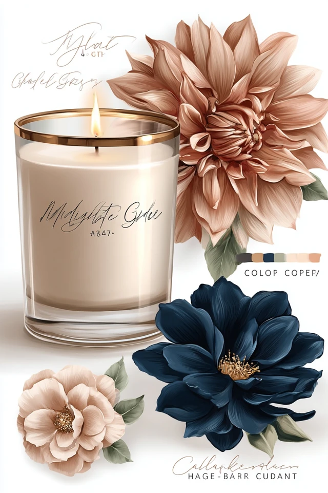 Luxury Candle and Floral Stickers Illustration