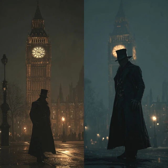 London 1886 Mysterious Night Scene Big Ben