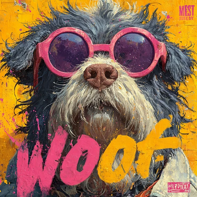 Pop Art Dog in Sunglasses Woof Painting
