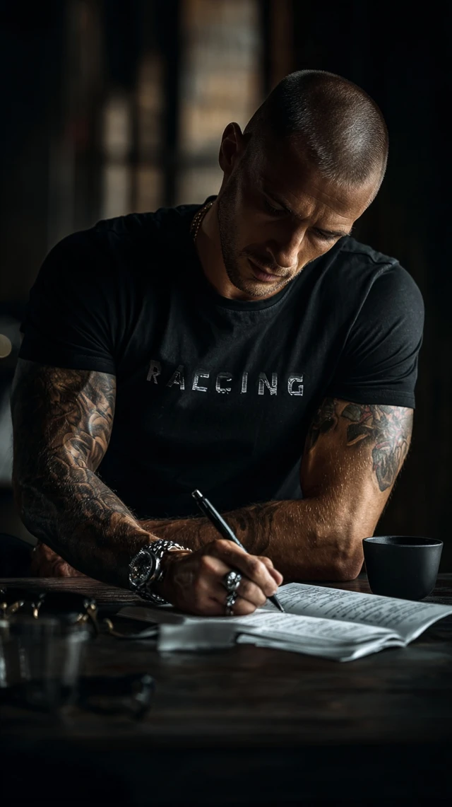 Man Writing RACING on TShirt Creative Photography