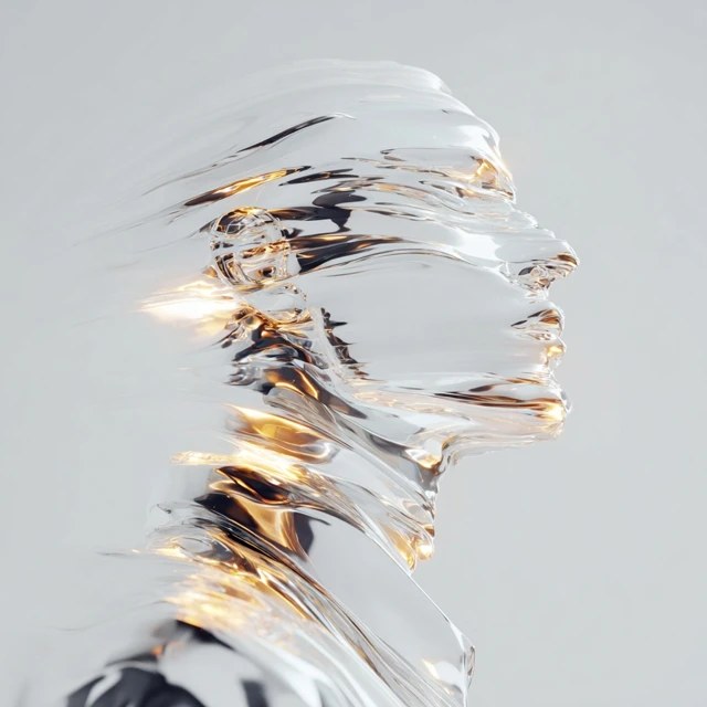 Abstract Metallic Figure Art with Gold and Silver