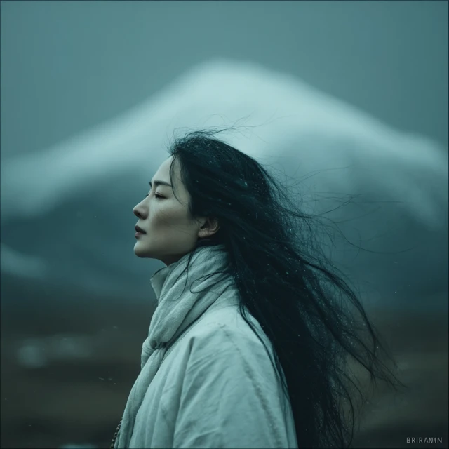 Chinese Girl Mountain Scene Film Still Photography