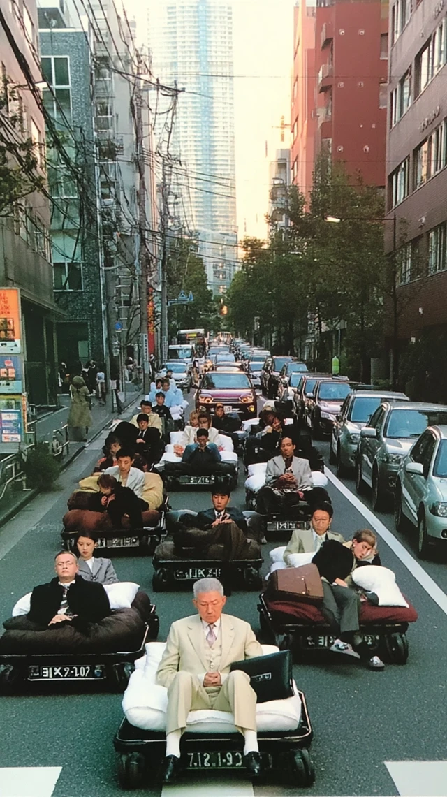Surreal Commute Beds on City Street