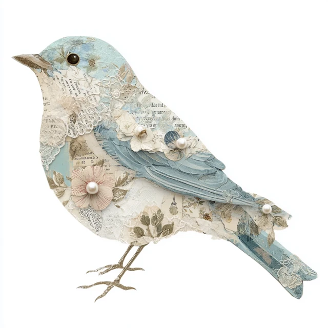 Shabby Chic Bird Collage Art