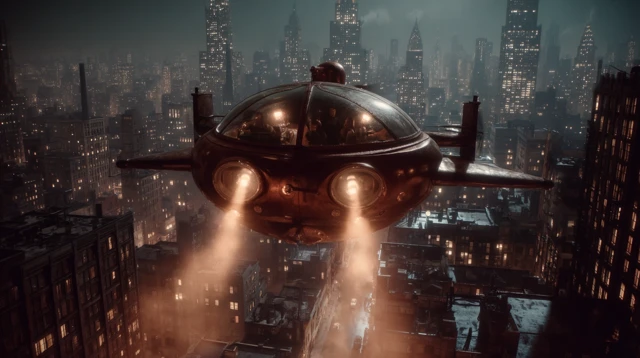Watchmen Archie Owlship over 1950s Noir City