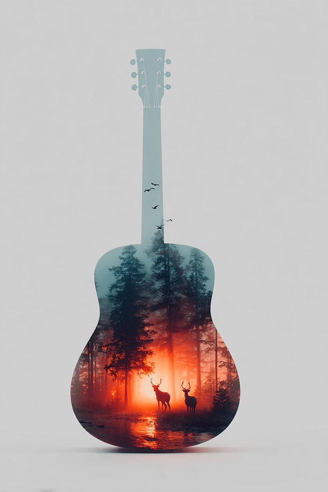 Guitar Forest Landscape Surreal Art