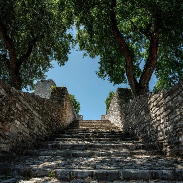 Stone Stairway to Castle Photography Summer Scene