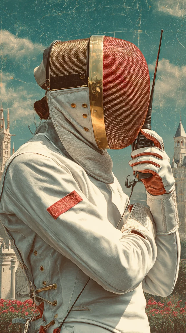 Fencer with Walkie Talkie Stunning Background