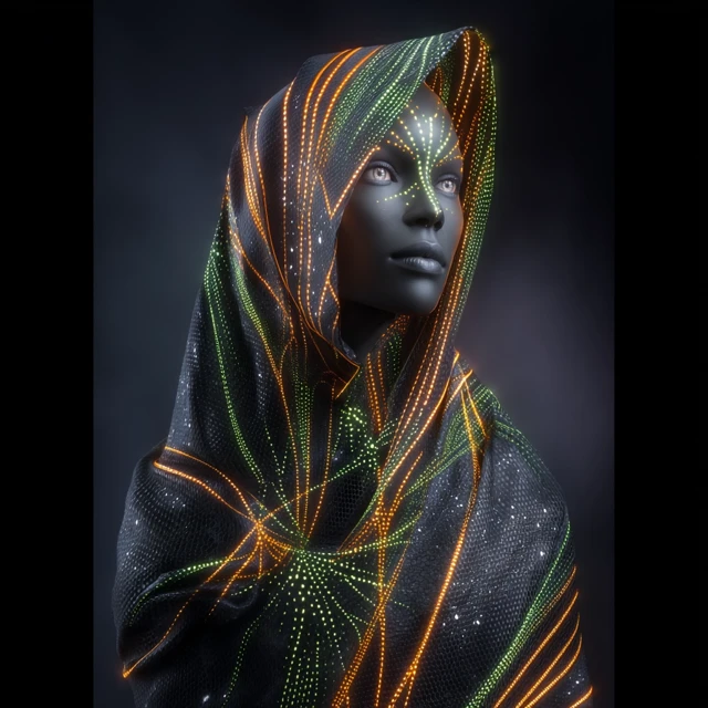 Celestial Figure in Bio Luminescent Textile Art
