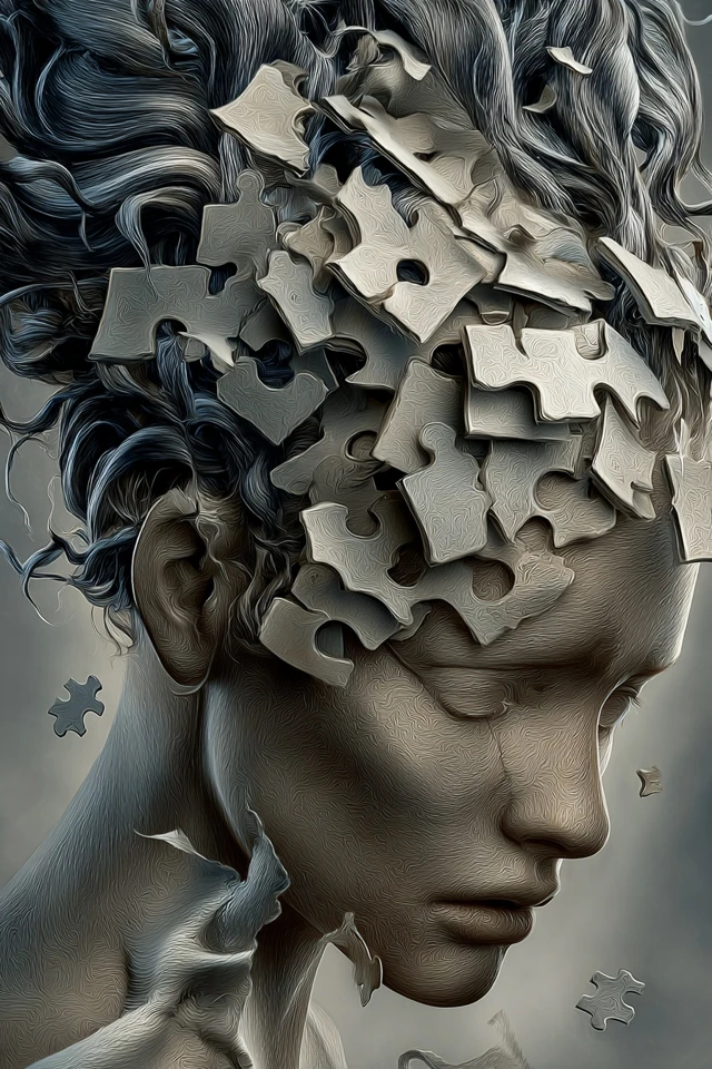 Fragmented Woman Face Puzzle Surreal Art