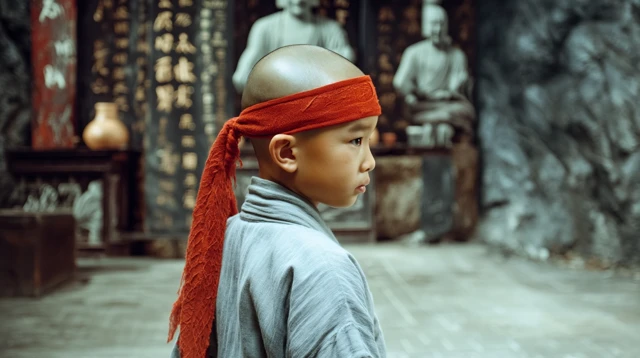 Kung Fu Boy Portrait in Temple 1990s Action Cinema