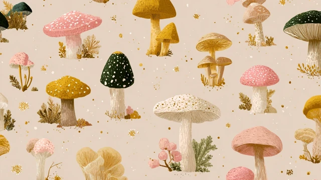 Pastel Mushroom Pattern Forest Ground Vector Art