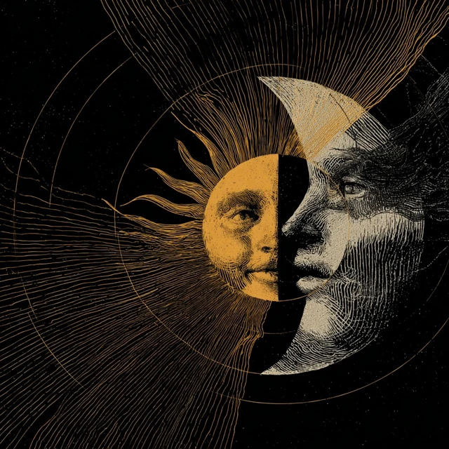 Sun and Moon Divided Surreal Monotype Etching