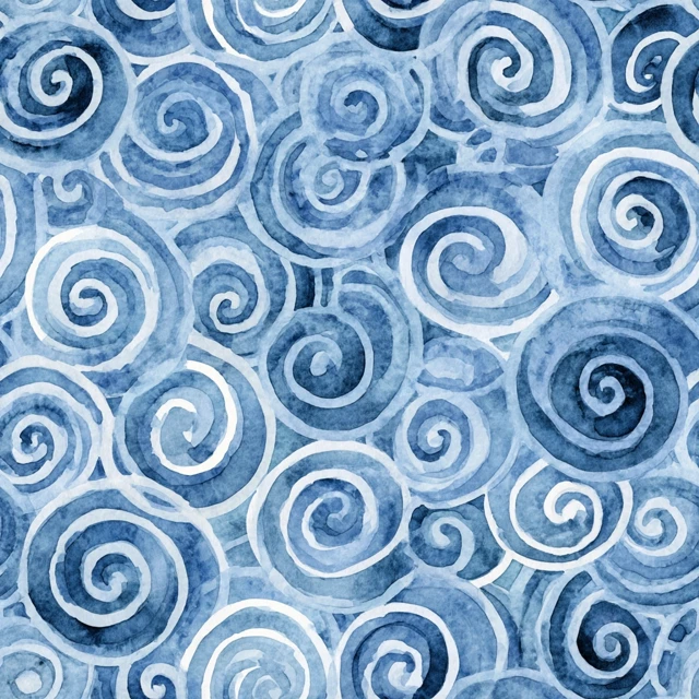 Blue Watercolor Spirals Gustav Klimt Style Art