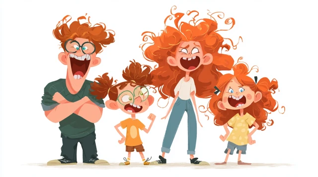 Exaggerated Cartoon Family Character Expressions