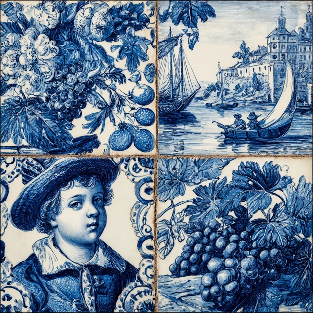 Portuguese Azulejo Tiles Medieval Boy Sailor Sailboat