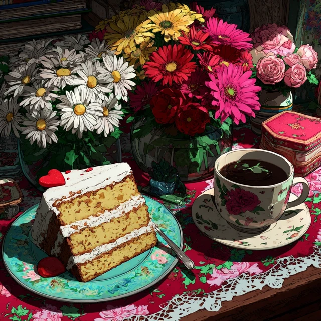 Coffee Cake Daisies Illustration