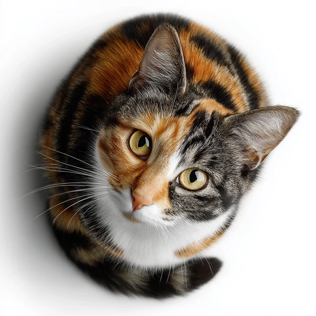 Calico Cat Close Up Portrait on White Background