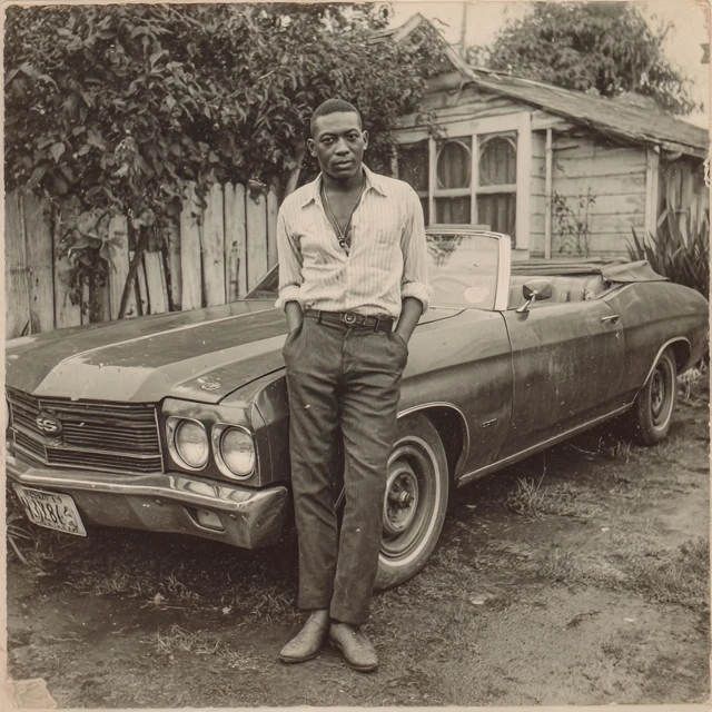 1970s Vintage Photo African American Man Convertible