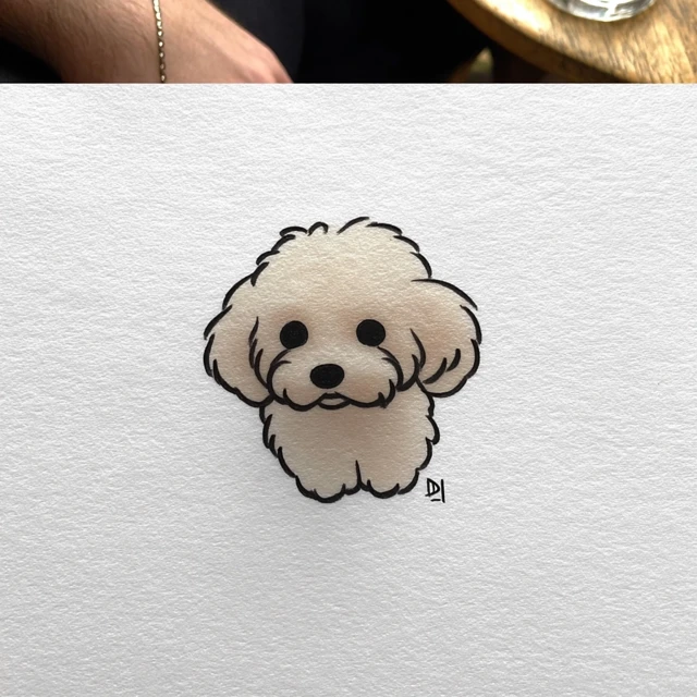 Maltipoo Tattoo Stencil Minimalist Black and White