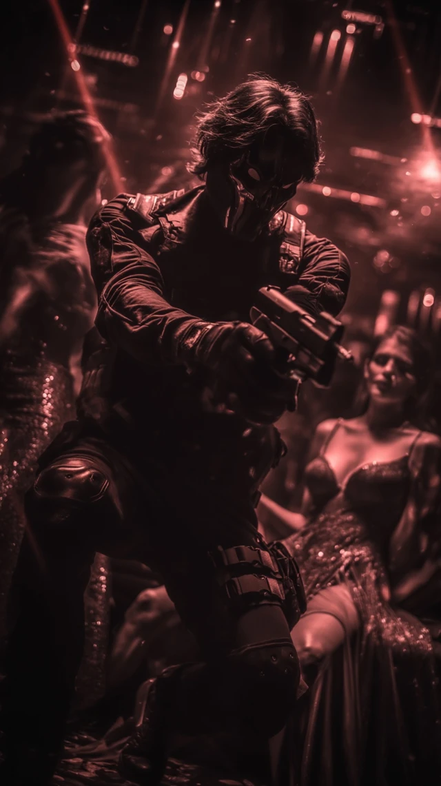 SciFi Soldier Agent in Nightclub Action