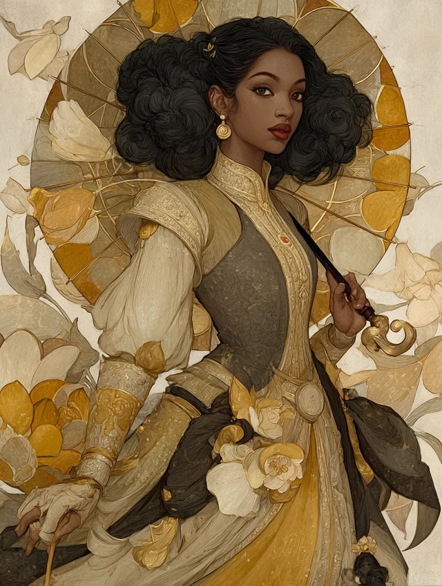 Elegant Indian Woman on Elephant Alphonse Mucha Art