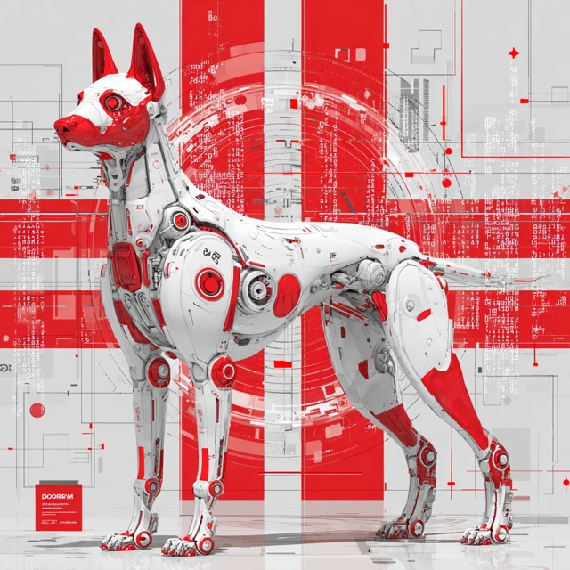 Cyberpunk Mechanical Dog Art Portrait