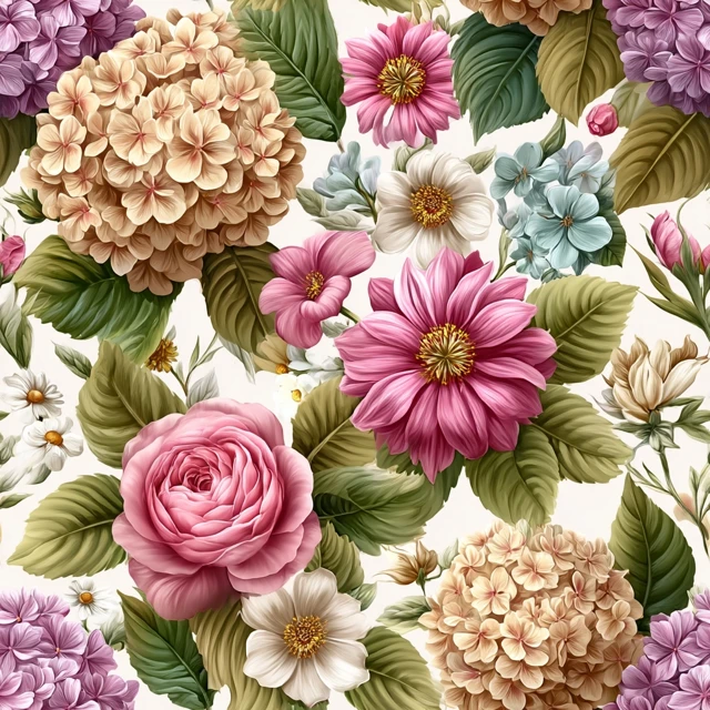 Floral Pattern Hydrangeas Peonies Pastel Colors
