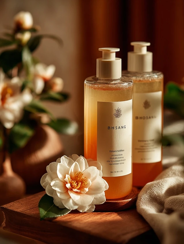 Bhotsang Body Wash Beige Bottles with Flowers Cozy Aesthetic