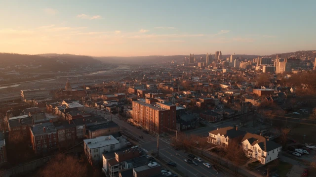 Pittsburgh East Liberty Flyover Cinematic View