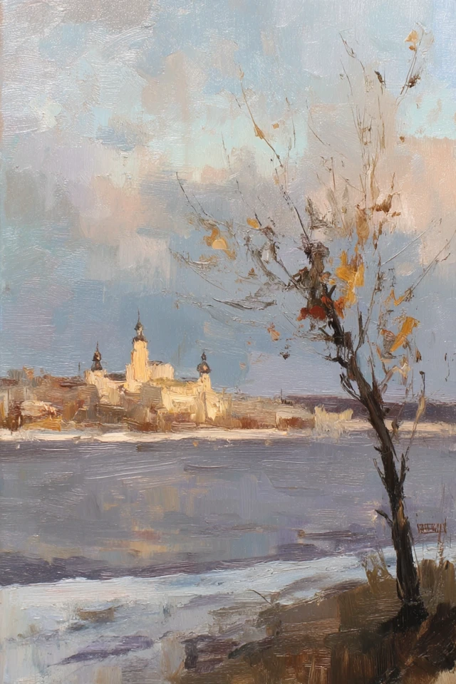 Volga River in Winter Painting Art