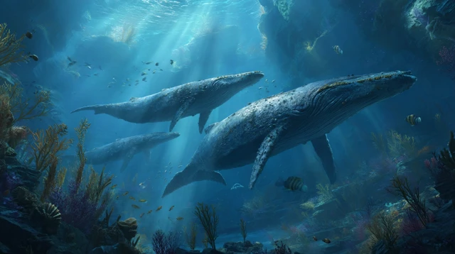 Prehistoric Underwater Scene Early Whale Ancestors
