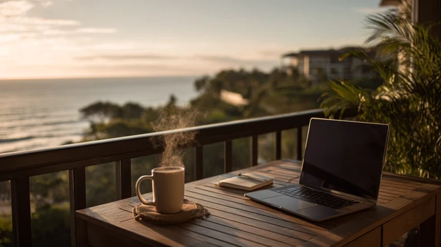 Tropical Remote Work Paradise - Balcony Desk View