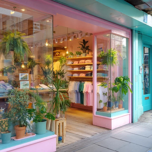 Shop Interior Pink Turquoise with Plants