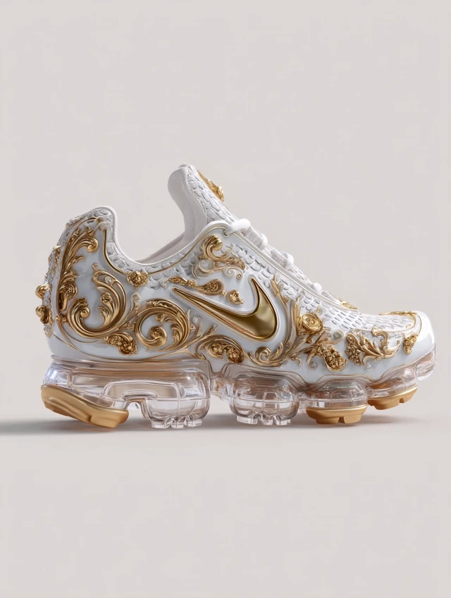 Pope Inspired Nike Sneaker White Gold Baroque Design