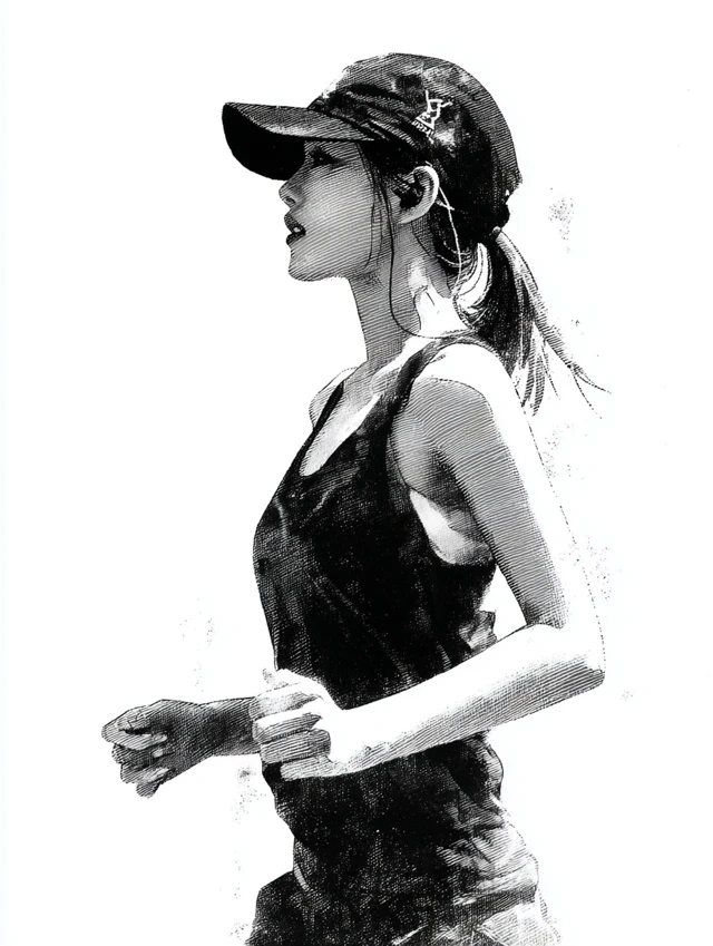 Zen Painting of a Girl Running Minimalism Art