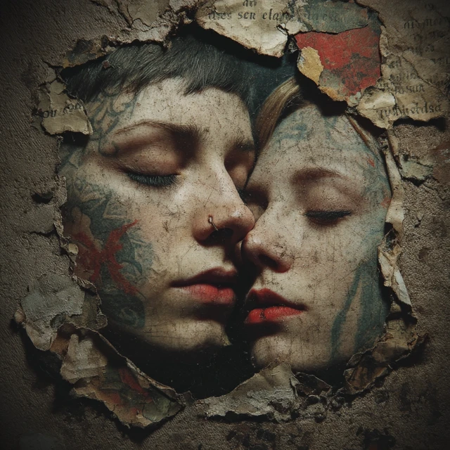 Abstract Art Two Women Sleeping with Tattoos