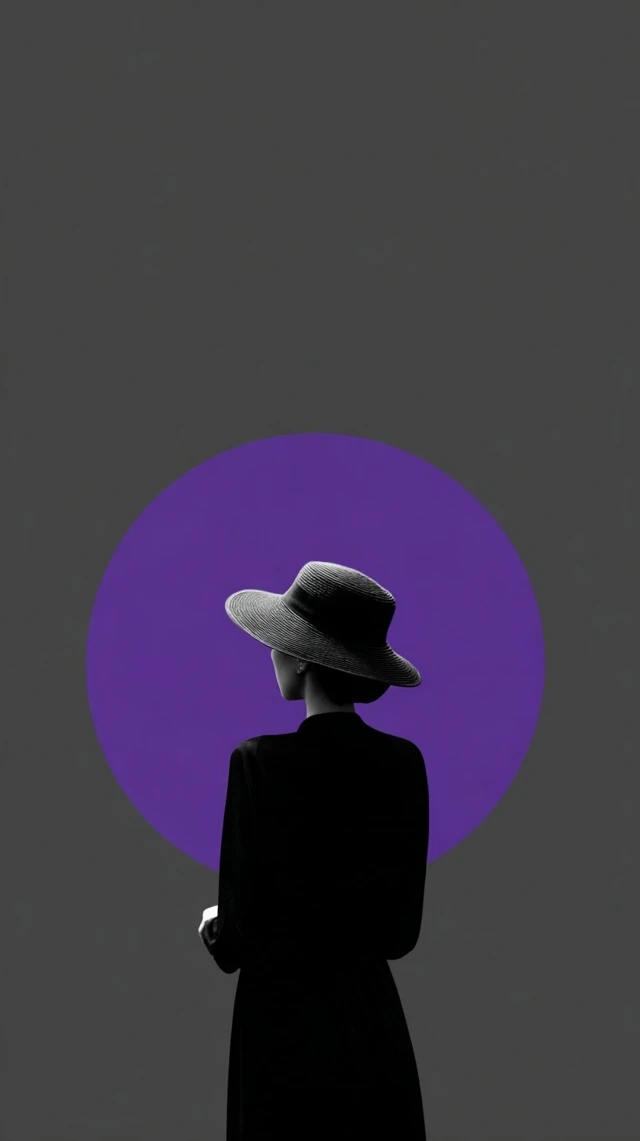 Minimalist Woman in Hat Purple Circle Wallpaper