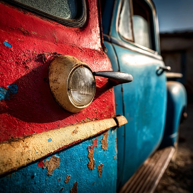 Sun Faded Pickup Truck Door Detail