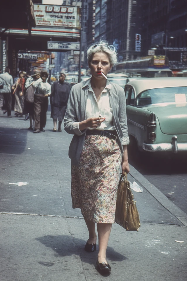 1950s American Woman Smoking on the Street