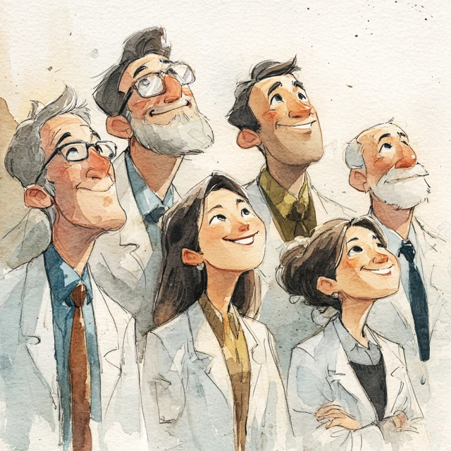 Watercolor Cartoon Doctors Smiling and Looking Up