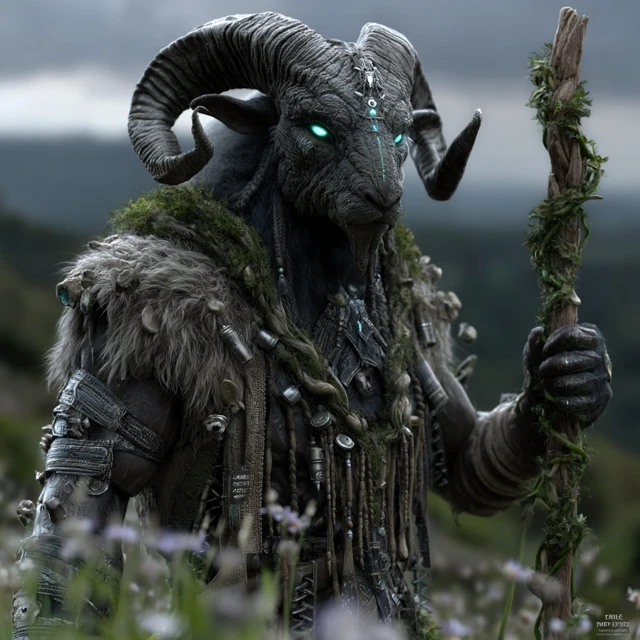 Sheep God: Nature Deity in a Grassy Meadow