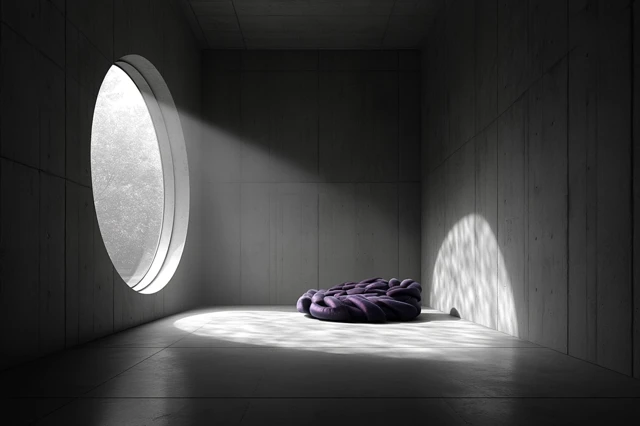 Minimalist Interior Purple Sofa Concrete Room