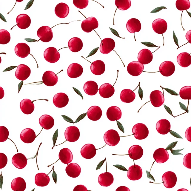 Cute Red Cherry Pattern on White Background