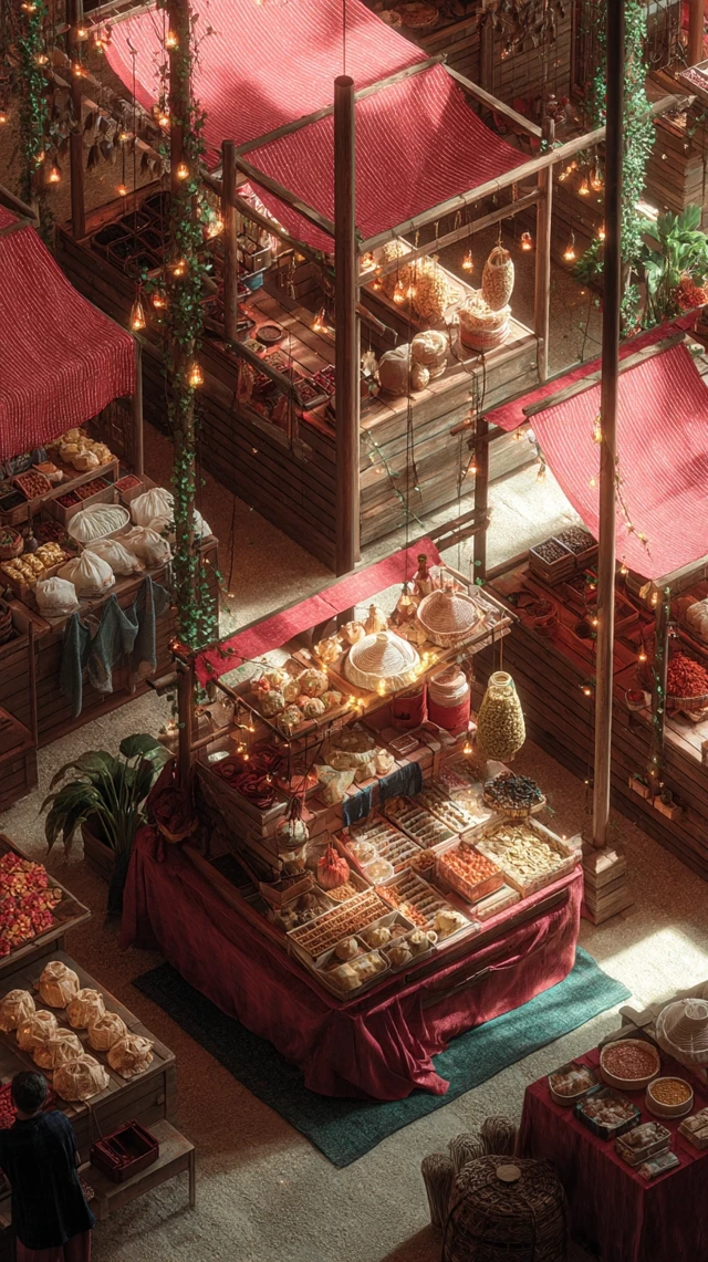 Fair in a Room with Stalls Selling Products