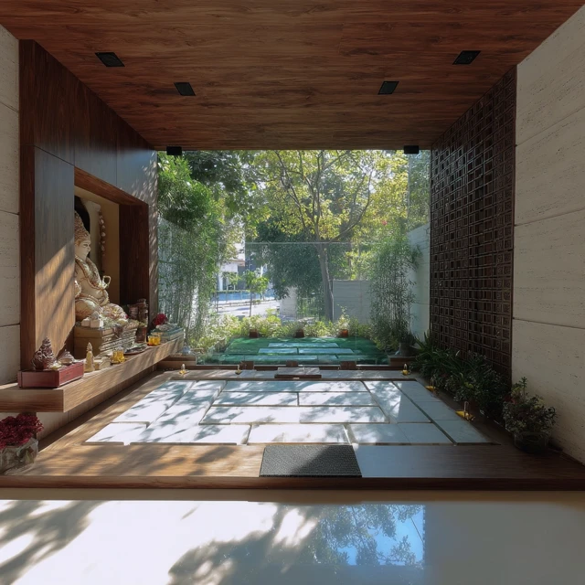 Indian Modern Pooja Unit with Garden View